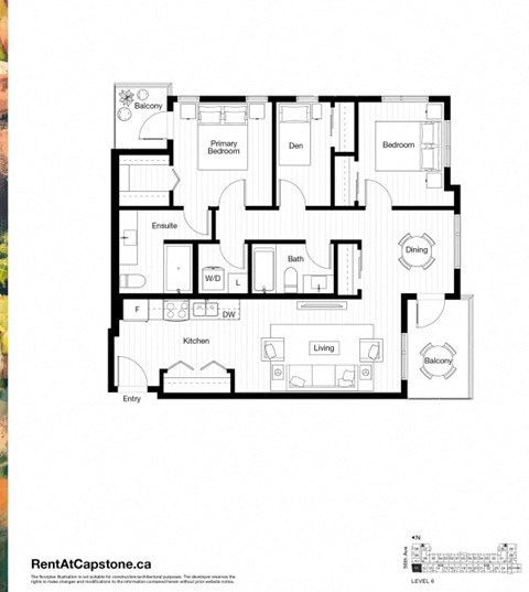 Floor plan for 2 beds, 2 baths, 962 sqft